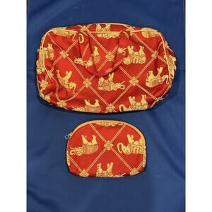 2 - Viator Makeup Travel Bags Elephant Safari Print Red Gold